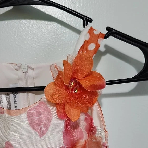 Bonnie Jean Orange Floral Dress with Polka Dots - Picture 3 of 6